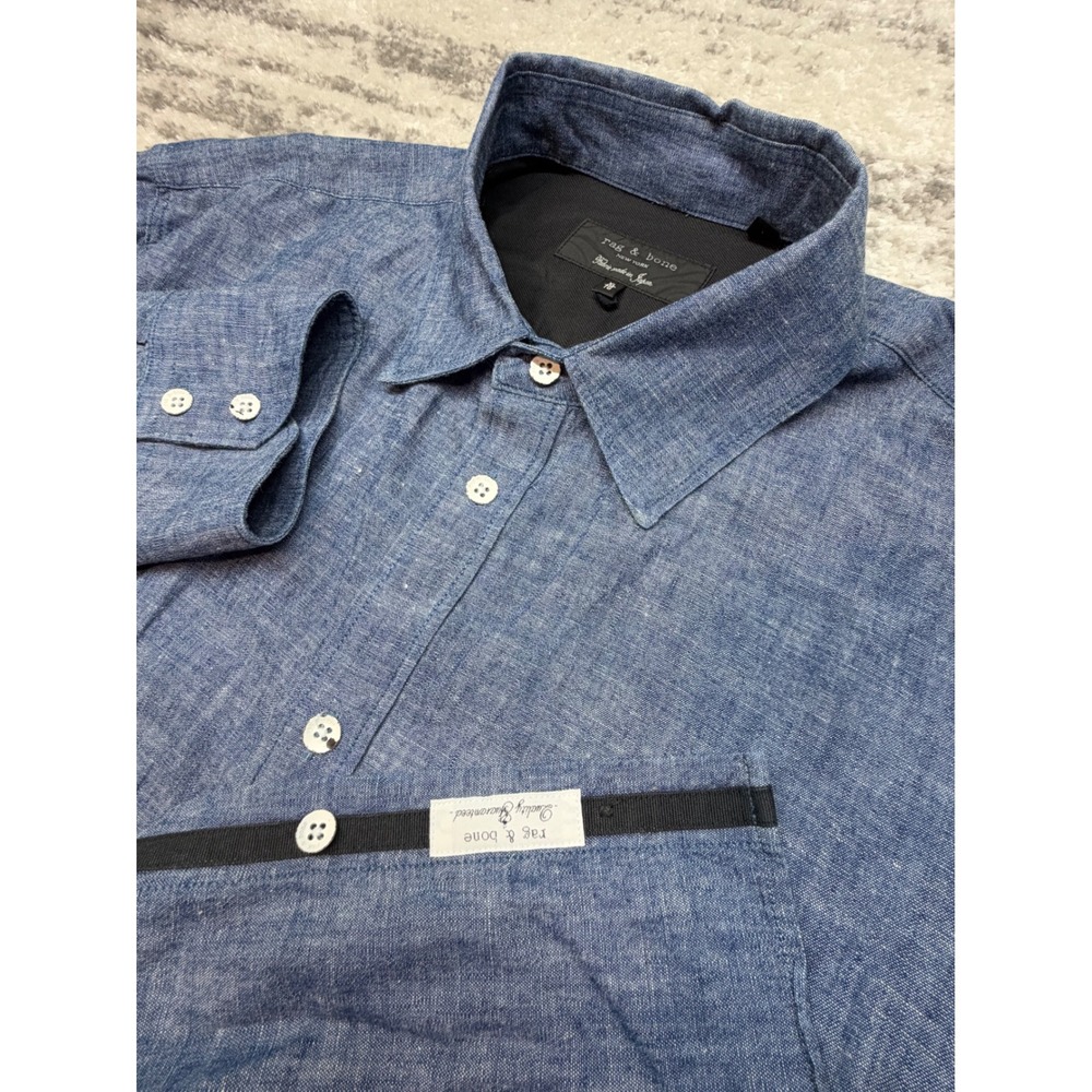 Rag & Bone Button Down Shirt Mens XL Blue Japanese Fabric Chambray Long Sleeve
